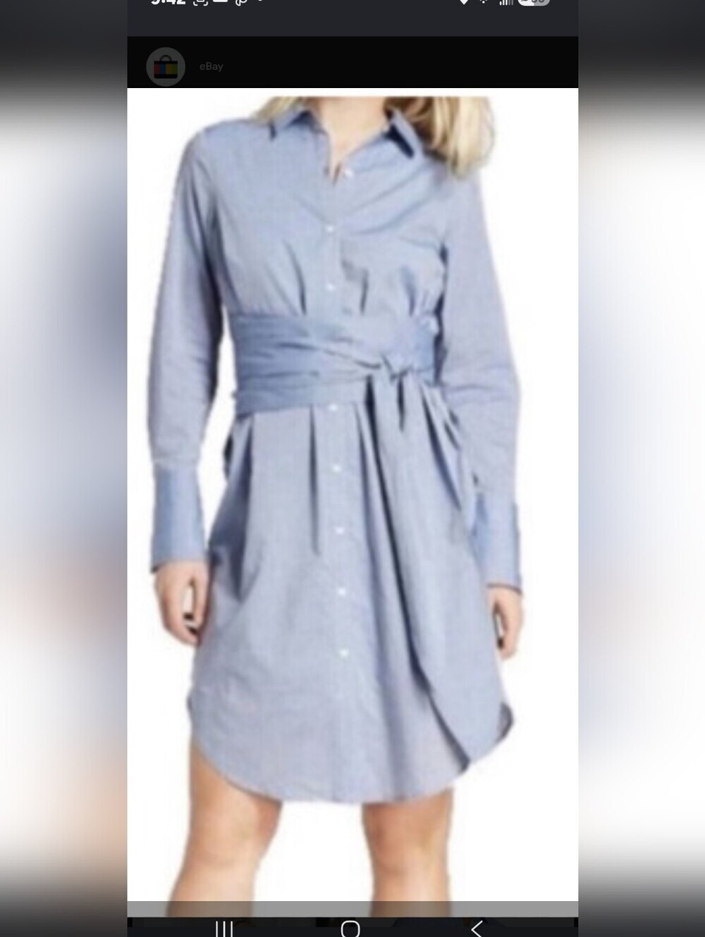 Who What Wear Light Blue Long Sleeve Shirt Dress with Waist Tie